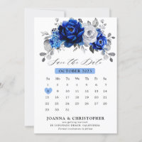 Royal Blue White Silver Metallic Floral Kalender S