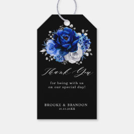 Royal Blue White Silver Metallic Floral Wedding Gi Geschenkanhänger