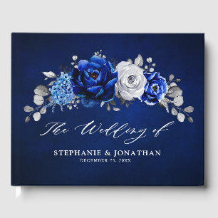 Royal Blue White Silver Metallic Floral Wedding Gu Gästebuch