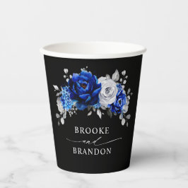 Royal Blue White Silver Metallic Floral Wedding Pa Pappbecher