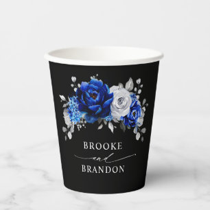 Royal Blue White Silver Metallic Floral Wedding Pa Pappbecher