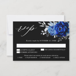 Royal Blue White Silver Metallic Floral Wedding RS RSVP Karte