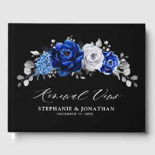 Royal Blue White Silver Metallic Floral wow erneue Gästebuch