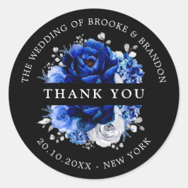 Royal Blue White Silver Metallic Wedding Danke Runder Aufkleber