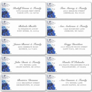 Royal Blue White Silver Wedding Guest Address Aufkleber