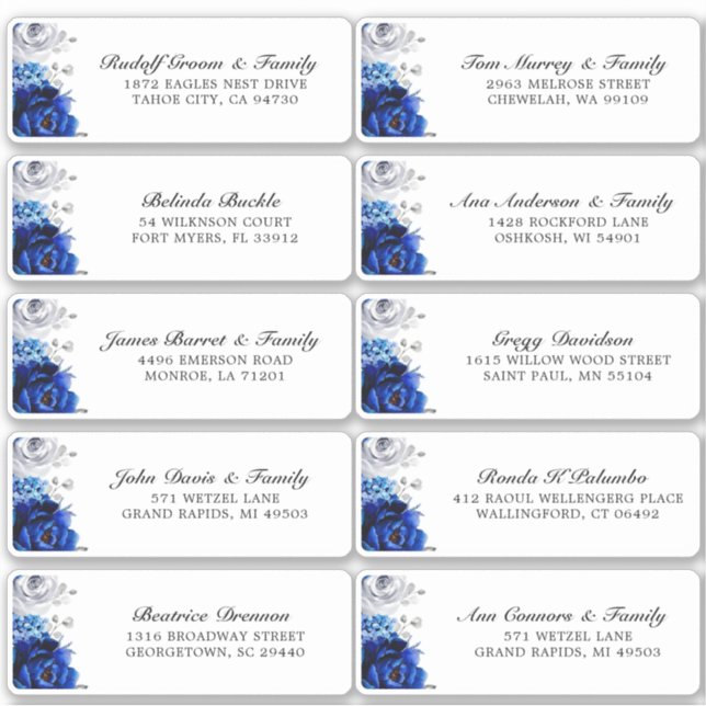 Royal Blue White Silver Wedding Guest Address Aufkleber (Vorderseite)