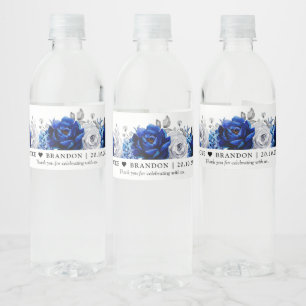 Royal Blue White Silver Wedding Water Flasche