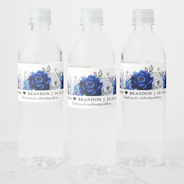 Royal Blue White Silver Wedding Water Flasche (Flaschen)