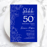 Royal Blue White Surprise 50. Geburtstag Einladung<br><div class="desc">Royal Blue White Überraschung 50. Geburtstag Einladung. Minimalistisches modernes feminines Design mit botanischen Akzenten und Typografie-Script-Schriftart. Einfache florale Einladungskarte perfekt für eine stilvolle weibliche Überraschung am Tag. Gedruckte Zazzle Einladungen oder Sofortdownload digitalen druckbaren Vorlage.</div>