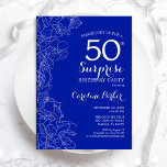 Royal Blue White Surprise 50. Geburtstagsparty Einladung<br><div class="desc">Blumenkönigin Blaue Überraschung 50. Geburtstagsparty Einladung. Minimalistisches modernes Design mit botanischen Akzenten und Typografie-Script-Schriftart. Einfache florale Einladungskarte perfekt für eine stilvolle weibliche Überraschung am Tag. Kann für jedes Alter angepasst werden. Gedruckte Zazzle Einladungen oder Sofortdownload digitalen druckbaren Vorlage.</div>