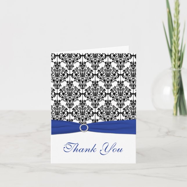 Royal Blue, White und Black Damask Dankeschön Card Dankeskarte (Vorderseite)