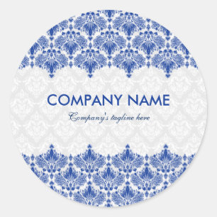 Royal Blue & White Vintag Lace Runder Aufkleber