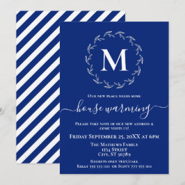 Royal Blue White Wreath Monogram House Erwärmung Ankündigung