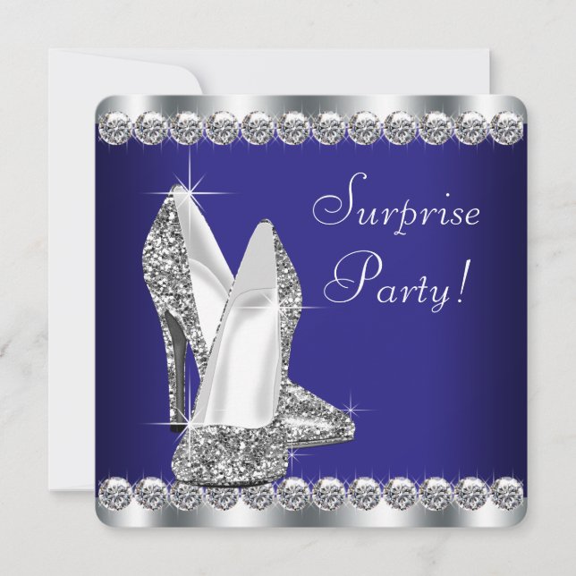 Royal Blue Womans Surprise Birthday Party Einladung (Vorderseite)