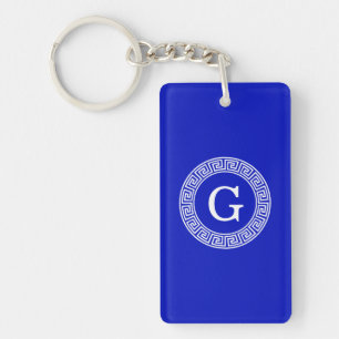 Royal Blue Wt Griechischer Schlüsselrahmen Initial Schlüsselanhänger