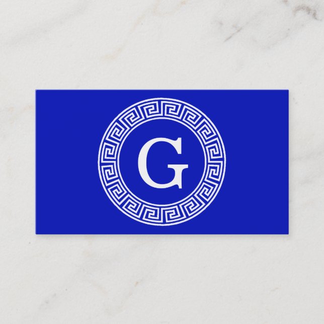 Royal Blue Wt Griechischer Schlüsselrahmen Initial Visitenkarte (Vorderseite)