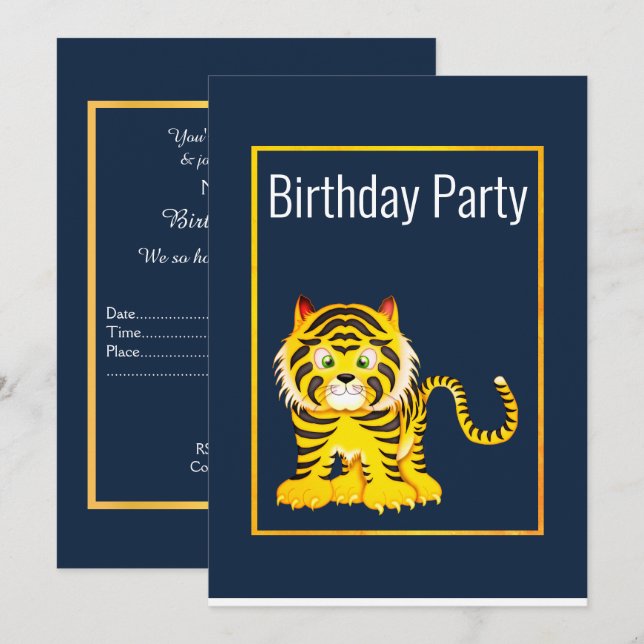 ROYAL BLUE YELLOW BIRTHDAY PARTY EINLADUNG (Vorne/Hinten)