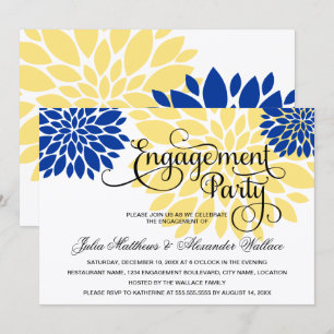 Royal Blue Yellow Floral Burst Engagement Party Einladung