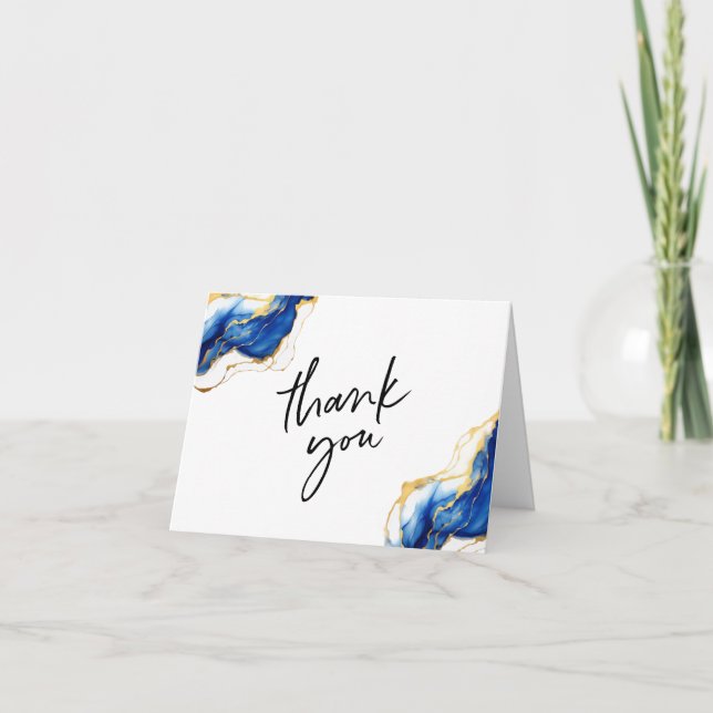 Royal Blue Yellow Gold Alcohol Tinte Moderne Schri Dankeskarte (Vorderseite)