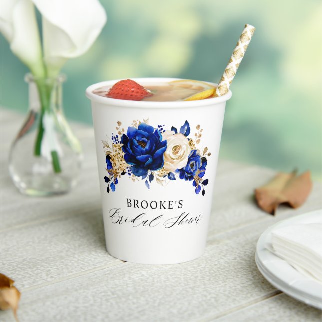 Royal Blue Yellow Gold Brautparty Pappbecher (In Situ)