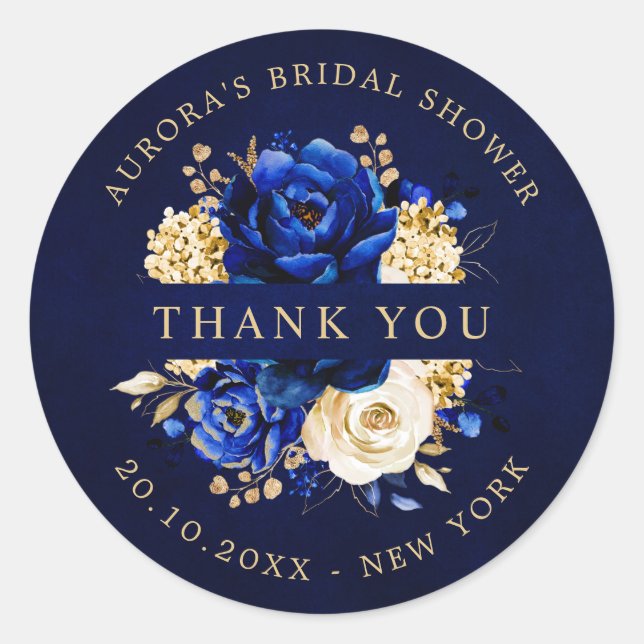 Royal Blue Yellow Gold Bridal Dusche Danke Cla Runder Aufkleber (Vorderseite)