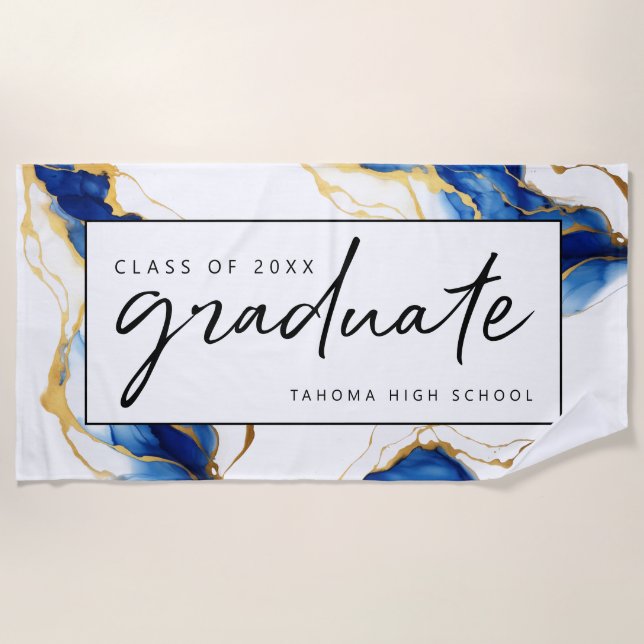 Royal Blue Yellow Gold Elegante Graduate Strandtuch (Vorderseite)