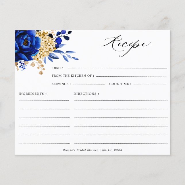 Royal Blue Yellow Gold Floral Brautparty Rezept (Vorderseite)