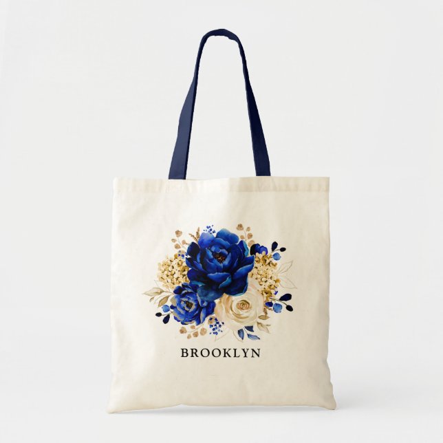 Royal Blue Yellow Gold Floral Bridesmaid Tasche (Vorne)
