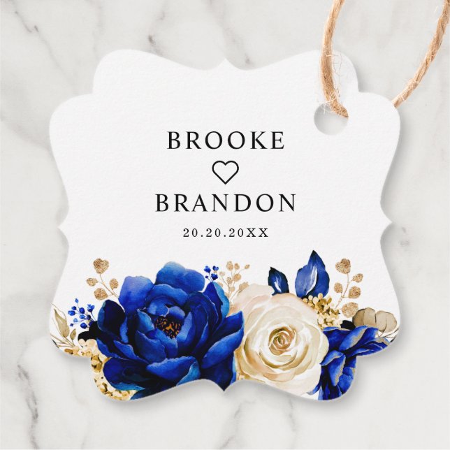 Royal Blue Yellow Gold Floral Wedding Danke Fa Geschenkanhänger (Rückseite)