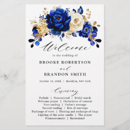 Royal Blue Yellow Gold Floral Wedding Program