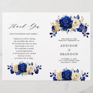 Royal Blue Yellow Gold Floral Wedding Programme