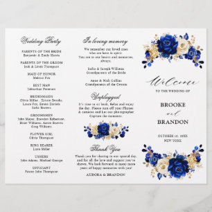 Royal Blue Yellow Gold Floral Wedding Programme