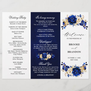 Royal Blue Yellow Gold Floral Wedding Programme