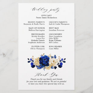 Royal Blue Yellow Gold Floral Wedding Programme