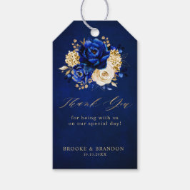 Royal Blue Yellow Gold Metallic Floral Wedding Gif Geschenkanhänger