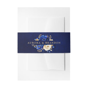 Royal Blue Yellow Gold Metallic Floral Wedding Inv Einladungsbanderole