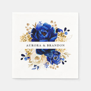 Royal Blue Yellow Gold Metallic Floral Wedding Serviette