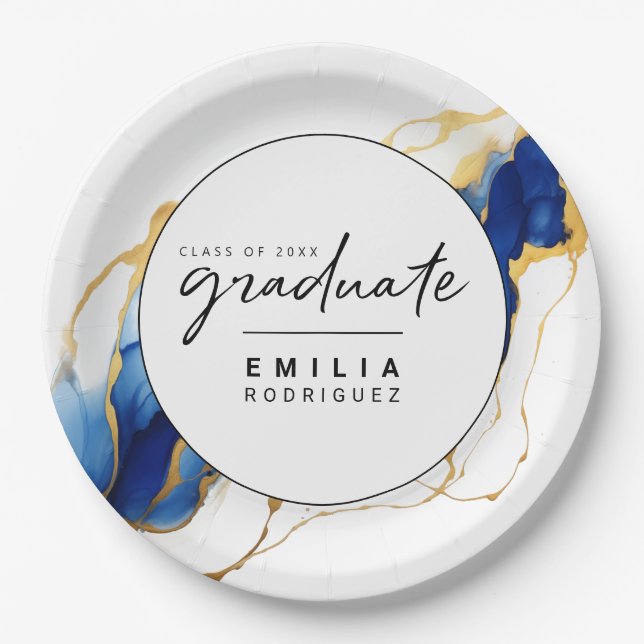 Royal Blue Yellow Gold Minimalistischer Abschluss Pappteller (Vorderseite)