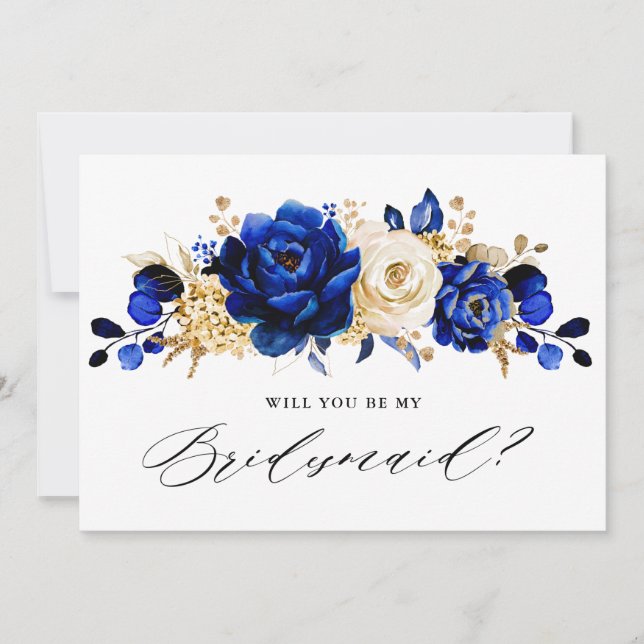 Royal Blue Yellow Gold Werden Sie meine Bridesmaid Einladung (Vorderseite)