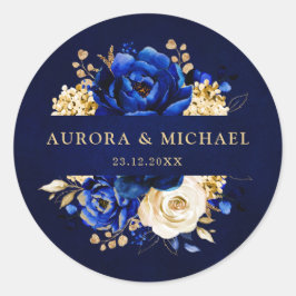 Royal Blue Yellow Metallic Floral Wedding Cla Runder Aufkleber