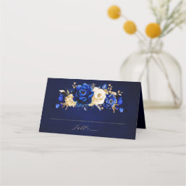 Royal Blue Yellow Metallic Floral Wedding Pla Platzkarte