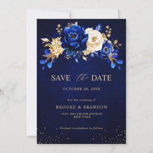 Royal Blue Yellow Metallic Floral Wedding Sav Save The Date