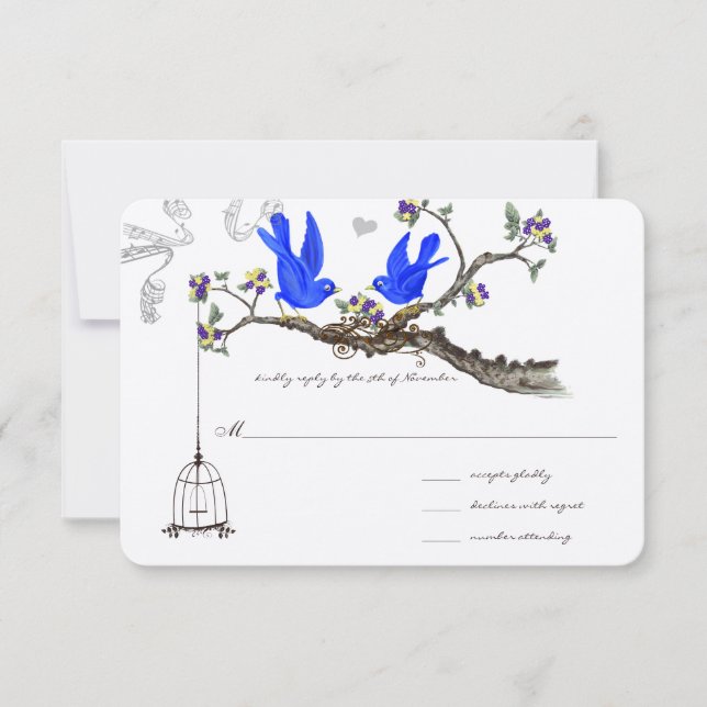 Royal Blue Yellow & Purple Blumen Hochzeiten RSVP Karte (Vorderseite)