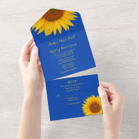 Royal Blue Yellow Sunflower Wedding RSVP