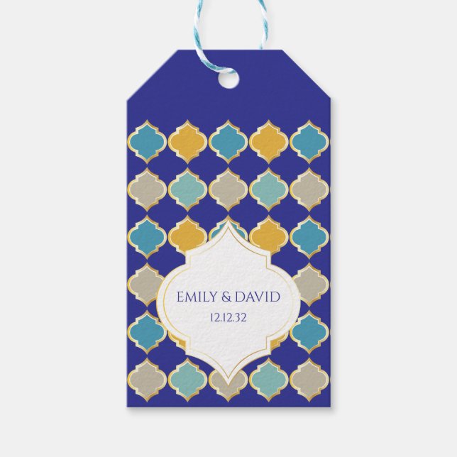 Royal Blue Yellow Wedding Geschenkanhänger (Vorderseite)