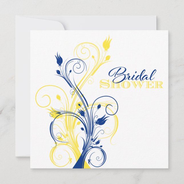 Royal Blue, Yellow, White Floral Brautparty Einladung (Vorderseite)