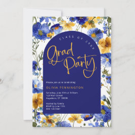 Royal Blue Yellow Wildblume Grad Party Einladung