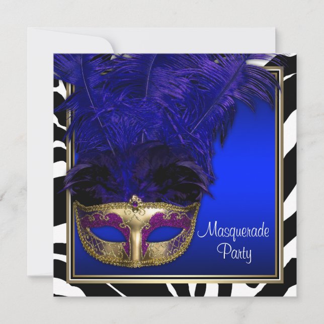Royal Blue Zebra Masquerade Party Einladungen (Vorderseite)