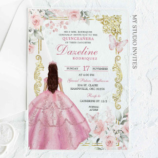Royal Blush Pink Princess Quinceañera Acryleinladungen