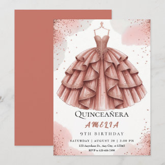 Royal Blush Pink & Rose Gold Quinceñera Einladung